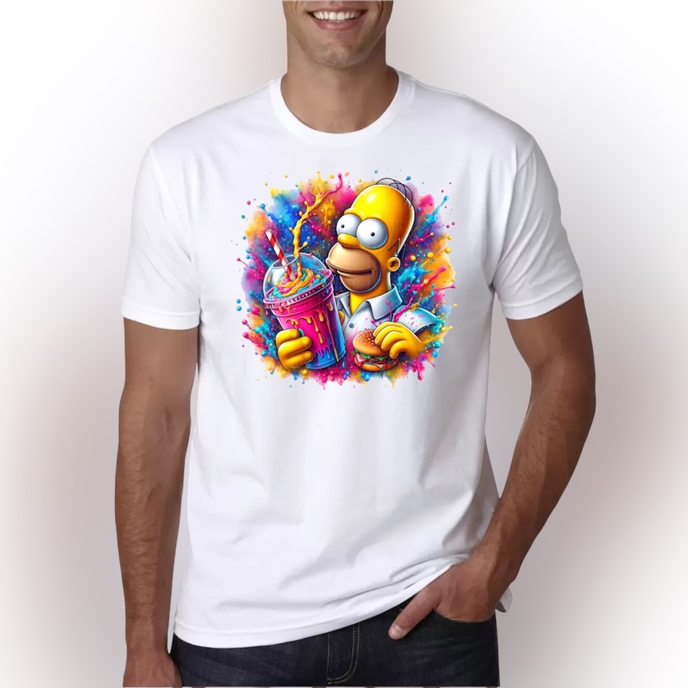 Funny Donut Lover Cartoon Dad Parody Graphic T-Shirt Color Splash Tee